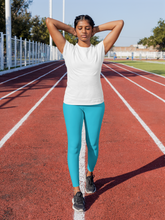 Aqua Blue All-Over Print Women’s Gym Leggings – High Waist, 4-Way Stretch, Moisture-Wicking