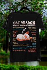 Unisex Classic Crew T-Shirt - 'Cat Wisdom' Humorous Design | Playful Sleeping Cat & Witty Advice | Vibrant Orange, White & Blue | Perfect for Cat Lovers