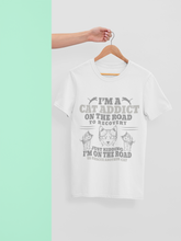 Humorous Cat Lover T-Shirt - 'CAT ADDICT' Monochrome Design with Playful Illustrations