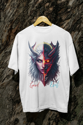 Good vs Evil Oversized Unisex BOTC T-Shirt – Fantasy Split Face Graphic Tee