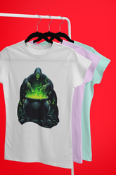 Dark Poisoner Cauldron T-Shirt – Men's Gothic Graphic Tee | Spooky Fantasy Art with Neon Green Potion Magic