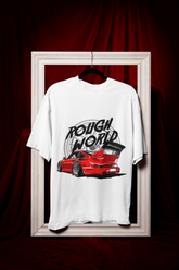 Rough World Oversized T-Shirt – Red Widebody Car Graphic Unisex Streetwear | 240 GSM Cotton Tee