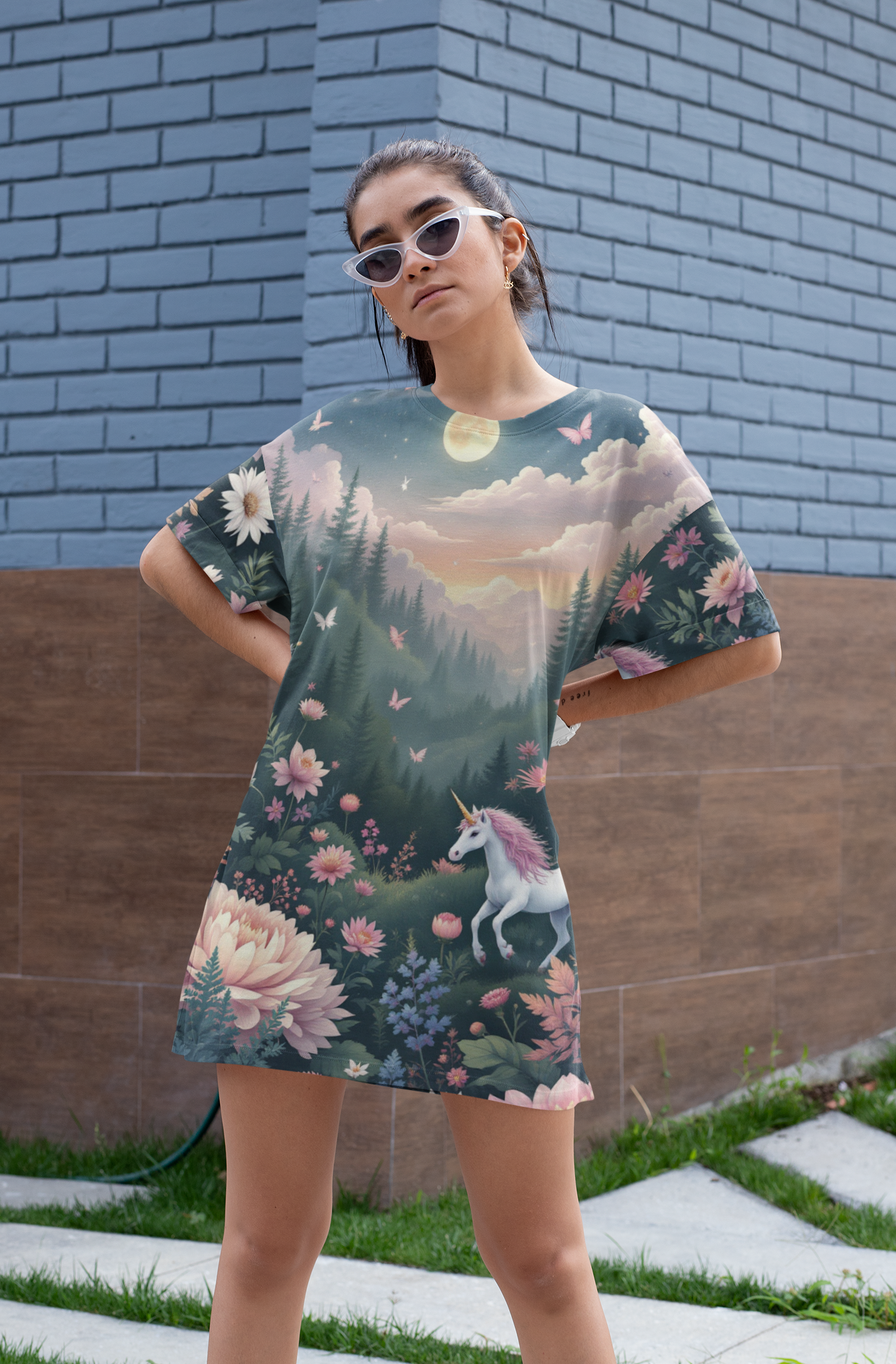 Mystical Unicorn Dreamscape T-Shirt Dress – Fantasy Forest All-Over Pr – Nuvostella Mystical Unicorn Dreamscape T-Shirt Dress – Fantasy Forest All-Over Pr – Nuvostella