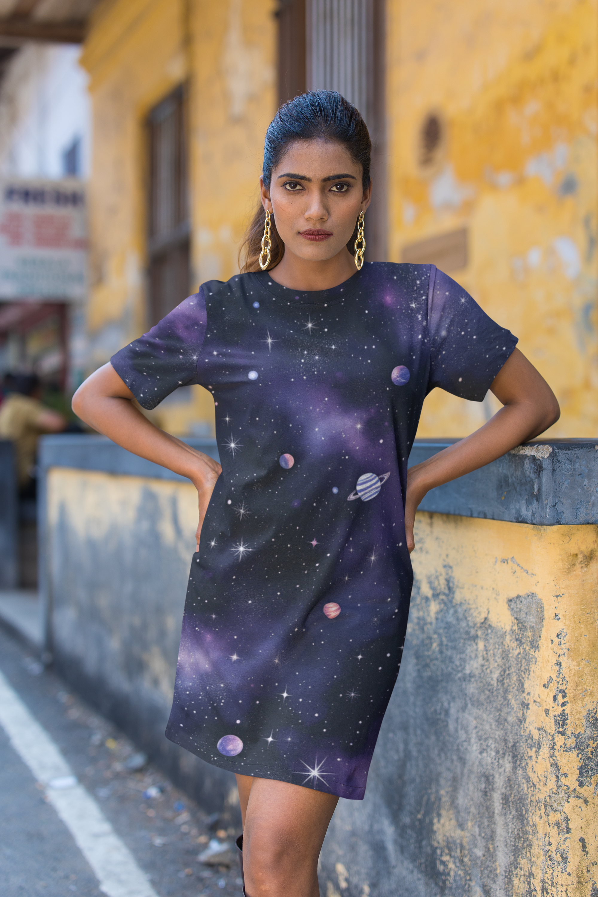 Stellar Galaxy T-Shirt Dress – Cosmic Space Print Dress for Women Stellar Galaxy T-Shirt Dress – Cosmic Space Print Dress for Women