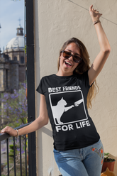 Unisex Classic Crew T-Shirt - 'Best Friends for Life' Cat & Human Fist Bump Graphic Tee | Monochrome Minimalist Design for Cat Lovers