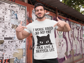 Unisex Classic Crew T-Shirt - Humorous Cat Lover Design | Bold Black Text & Whimsical Silhouette on Gray | Playful Pet-Themed Apparel