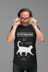 Unisex Classic Crew T-Shirt - 'Cat Petting Guide' Infographic Humor Design, Black & White Silhouette for Cat Lovers