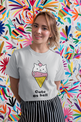 Cute As Hell T-Shirt – Ice Cream Cat Graphic Tee for Women