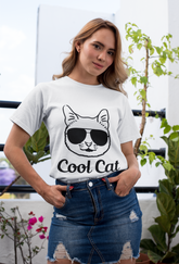 Cool Cat Unisex T-Shirt - Humorous Sunglasses Cat Graphic & Text Design, Monochrome Style