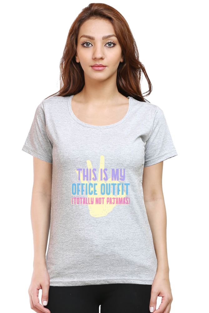 Women’s Black Cotton T-Shirt – “This Is My Office Outfit (Totally Not Pajamas)” Funny Graphic Tee