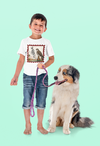 Boy's Crew Neck T-Shirt with Falcon & Middle Eastern Motifs
