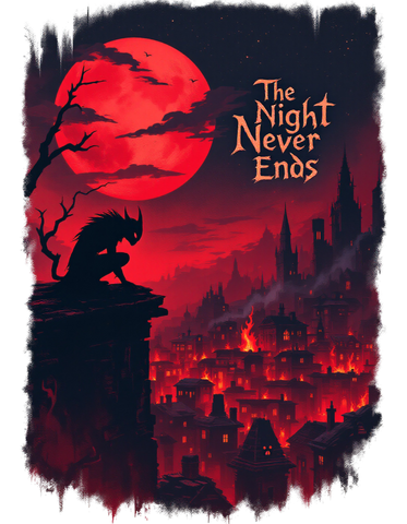 The Night Never Ends Gothic Fantasy Crew Neck T-Shirt – Unisex Premium Cotton Tee | BOTC Collection | Meraki Thread