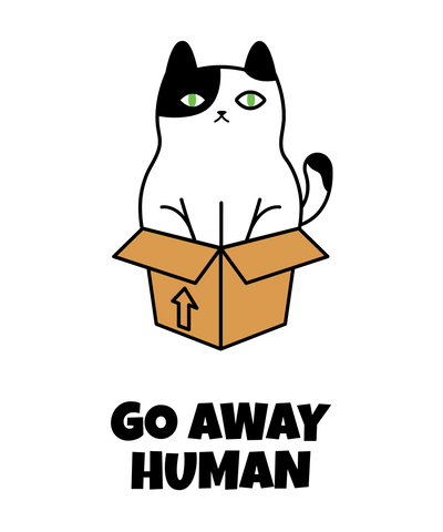 Go Away Human T-Shirt – Funny Grumpy Cat in Box Tee for Women