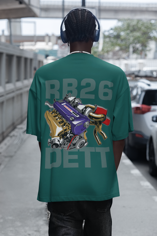 RB26 DETT Oversized T-Shirt – JDM Engine Graphic Back Print | Unisex Heavyweight Streetwear Tee