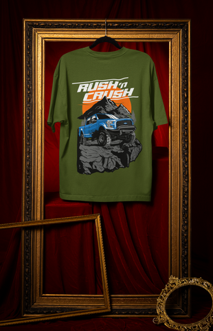 Rush’n Crush Off-Road Oversized T-Shirt – Monster Truck Graphic Unisex Streetwear | 240 GSM Cotton
