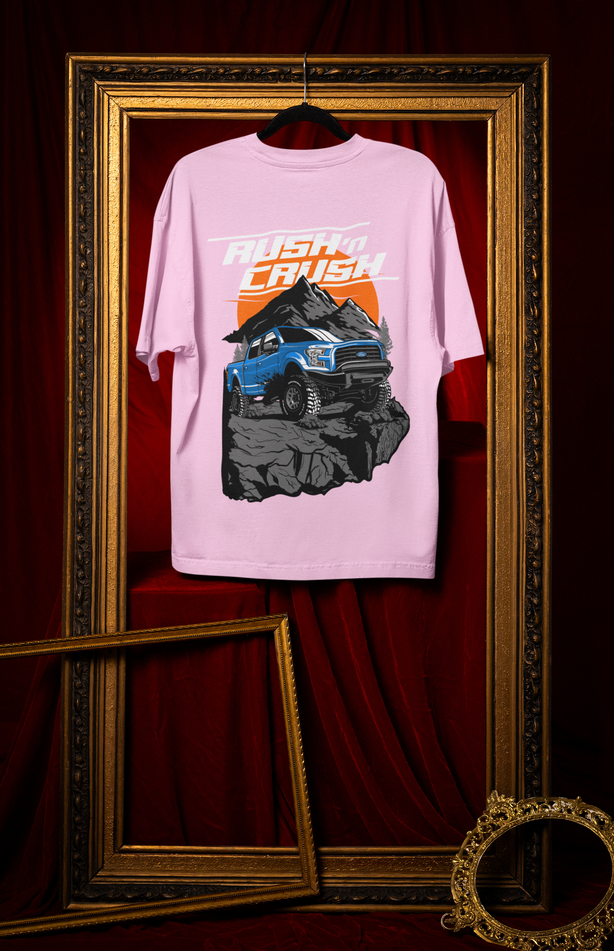 Rush’n Crush Off-Road Oversized T-Shirt – Monster Truck Graphic Unisex Streetwear | 240 GSM Cotton