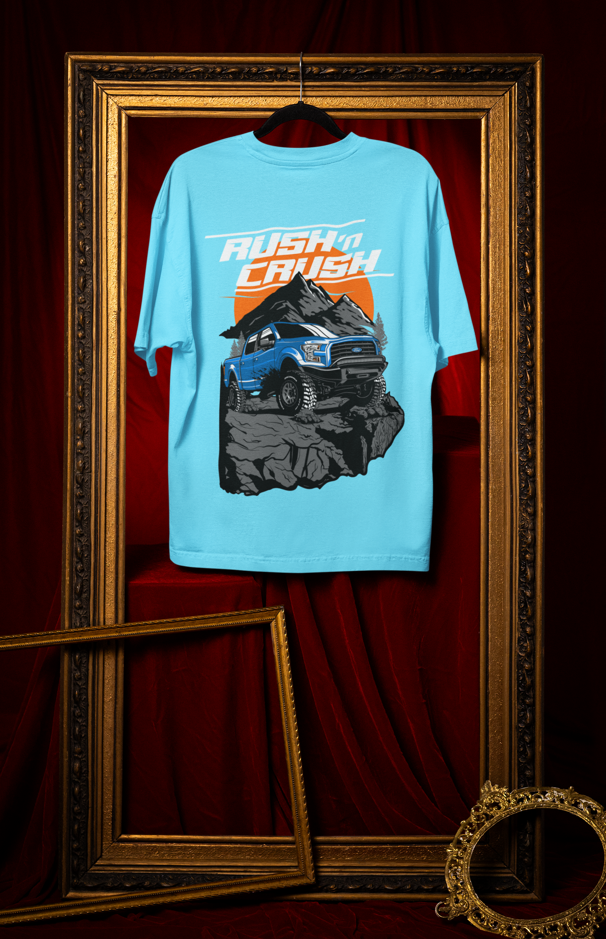 Rush’n Crush Off-Road Oversized T-Shirt – Monster Truck Graphic Unisex Streetwear | 240 GSM Cotton
