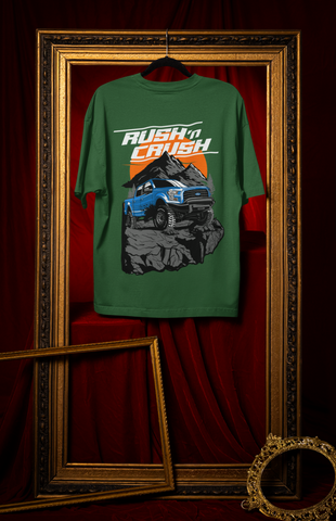 Rush’n Crush Off-Road Oversized T-Shirt – Monster Truck Graphic Unisex Streetwear | 240 GSM Cotton