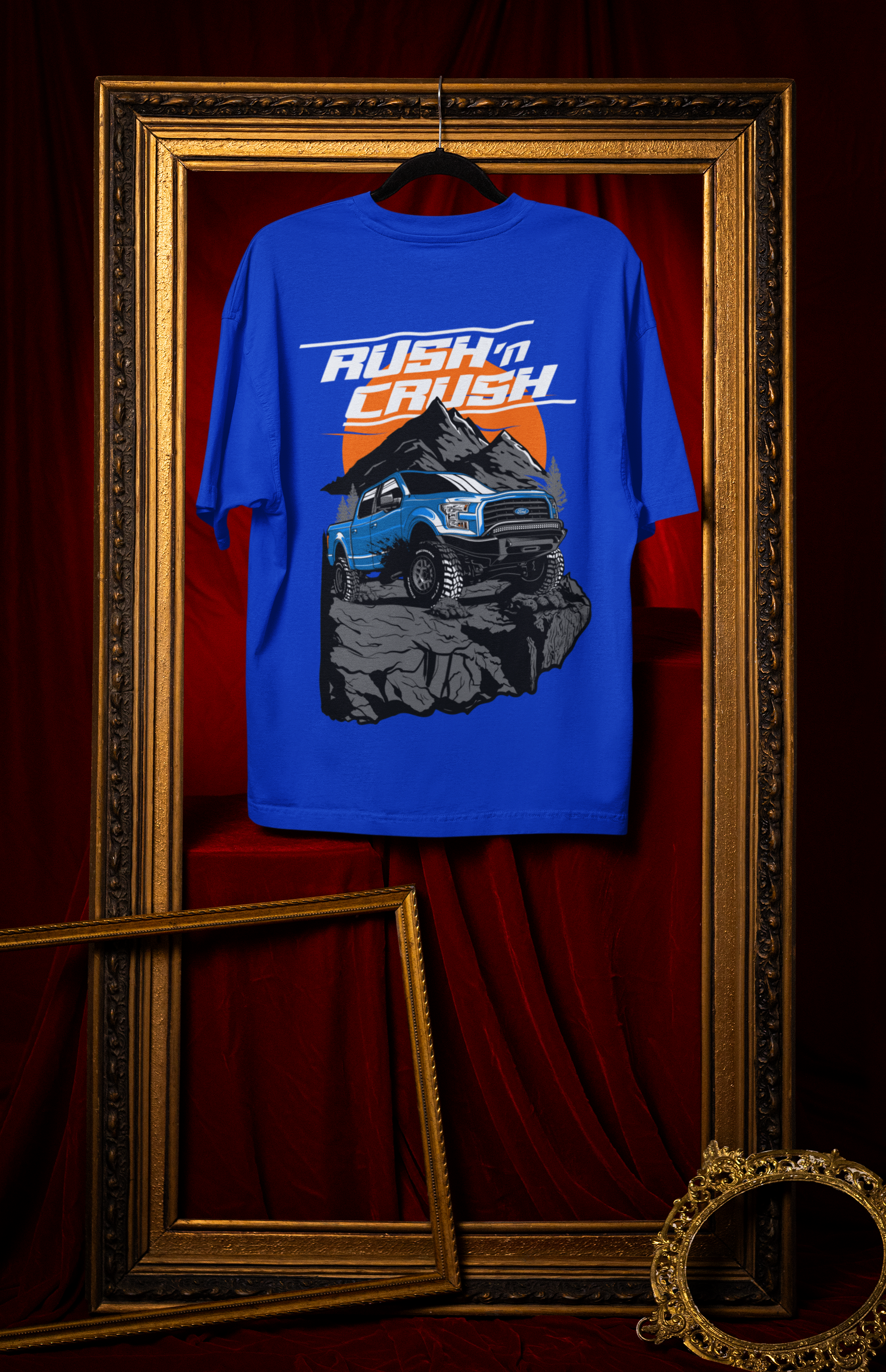 Rush’n Crush Off-Road Oversized T-Shirt – Monster Truck Graphic Unisex Streetwear | 240 GSM Cotton