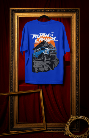 Rush’n Crush Off-Road Oversized T-Shirt – Monster Truck Graphic Unisex Streetwear | 240 GSM Cotton