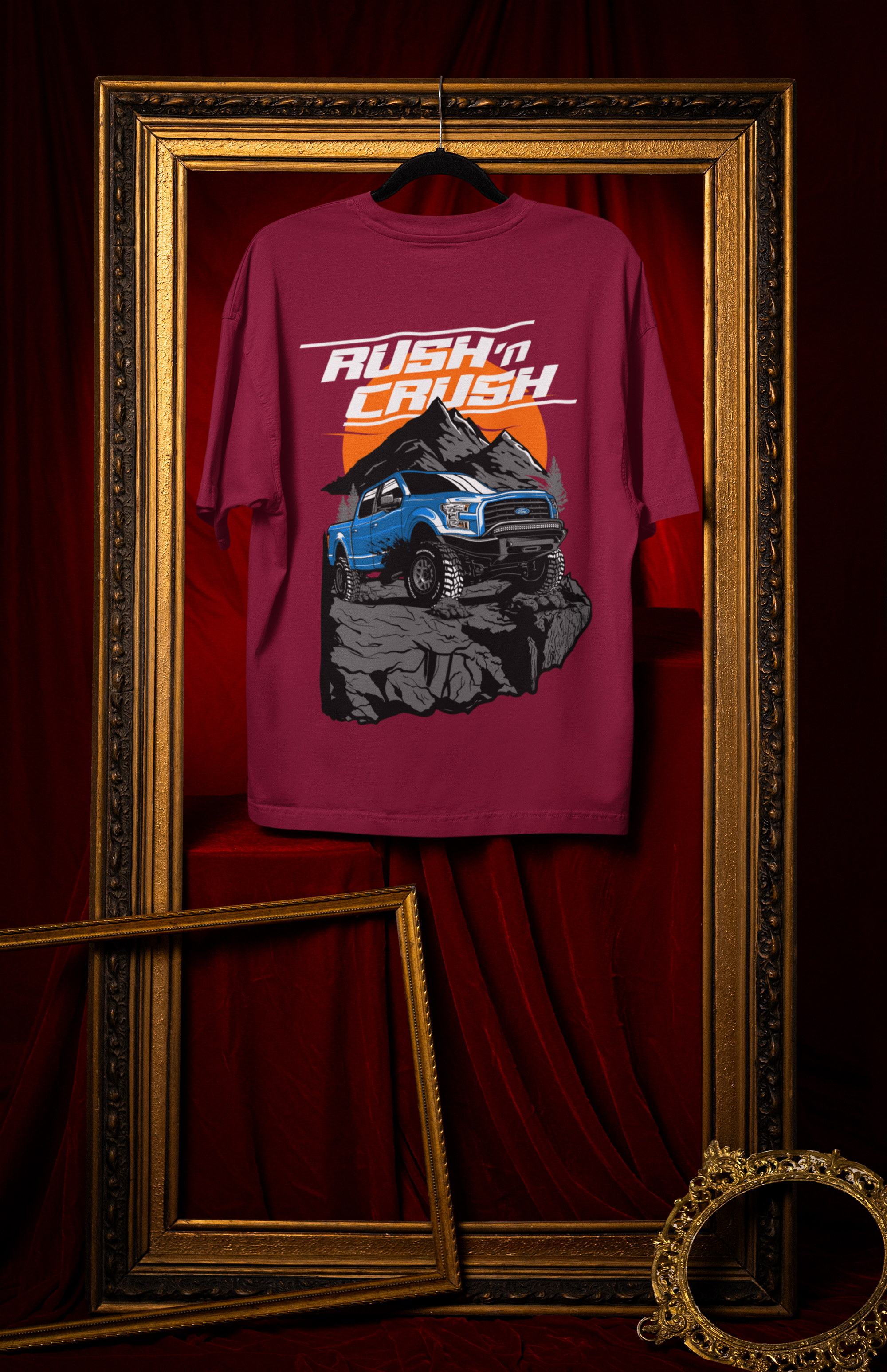 Rush’n Crush Off-Road Oversized T-Shirt – Monster Truck Graphic Unisex Streetwear | 240 GSM Cotton