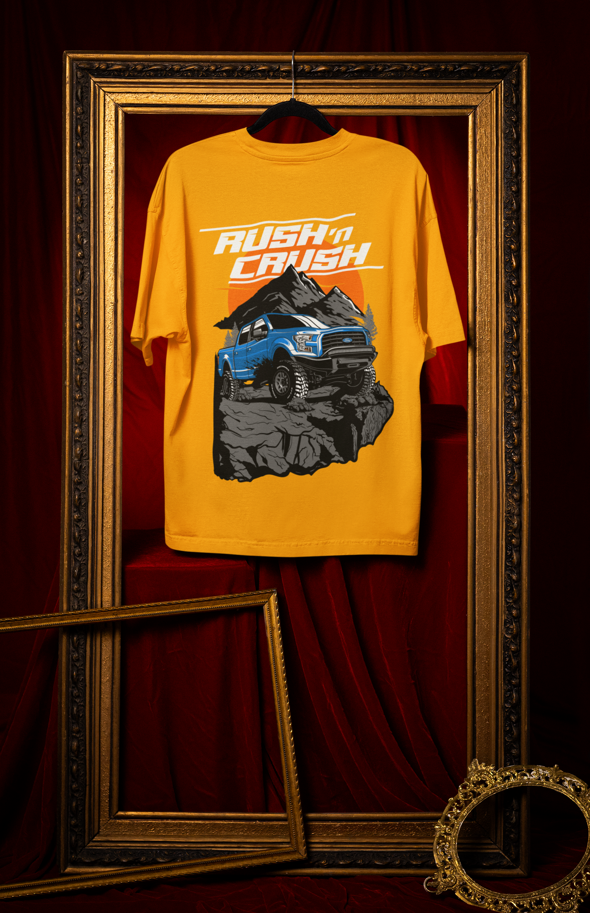 Rush’n Crush Off-Road Oversized T-Shirt – Monster Truck Graphic Unisex Streetwear | 240 GSM Cotton
