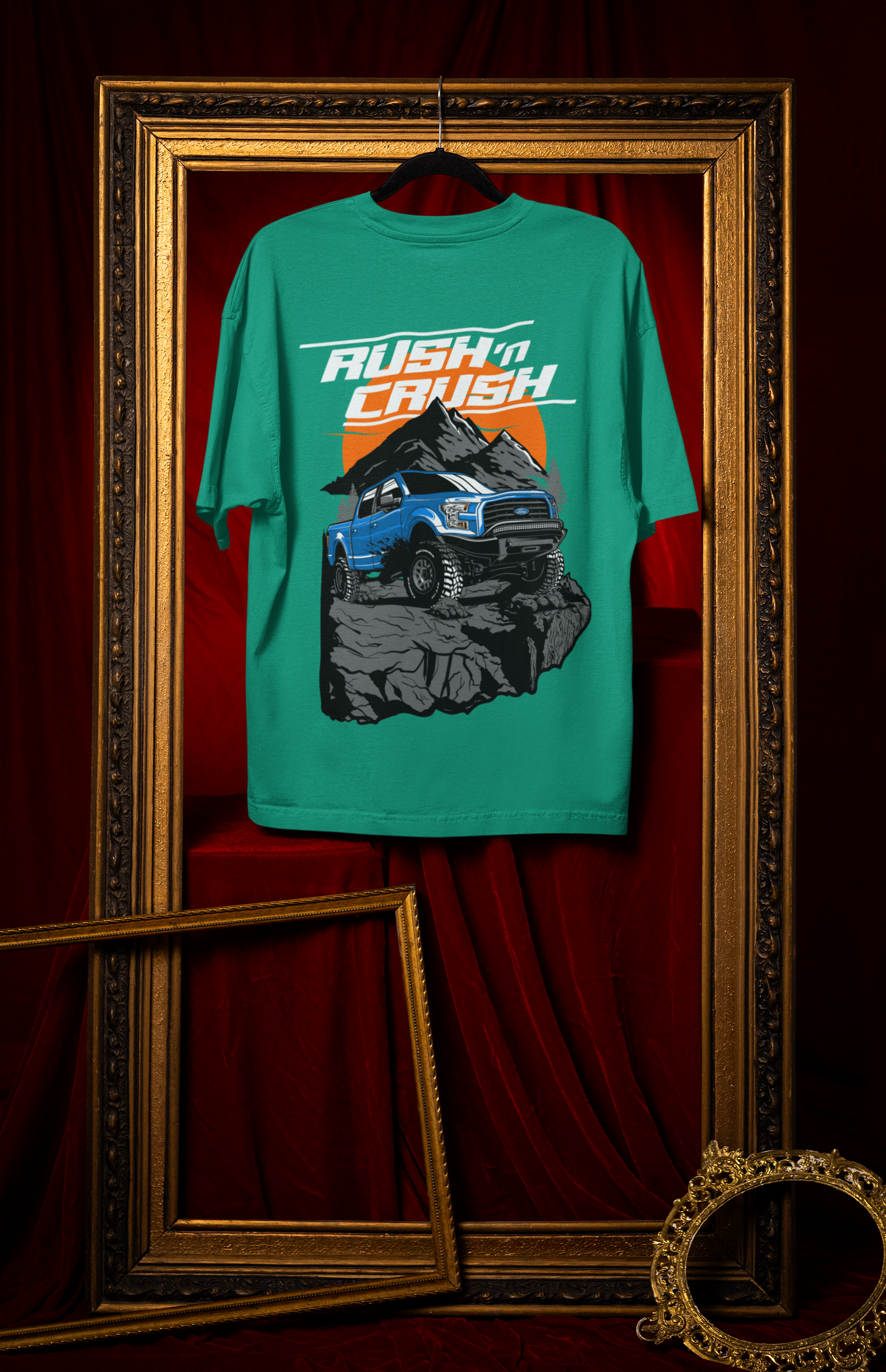 Rush’n Crush Off-Road Oversized T-Shirt – Monster Truck Graphic Unisex Streetwear | 240 GSM Cotton