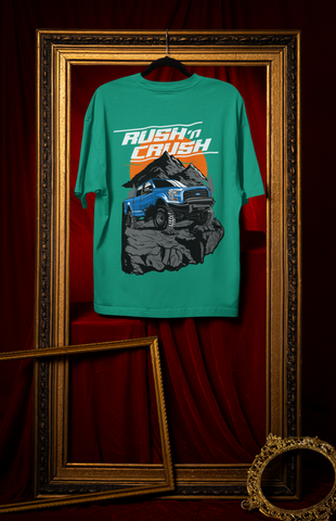 Rush’n Crush Off-Road Oversized T-Shirt – Monster Truck Graphic Unisex Streetwear | 240 GSM Cotton
