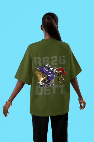 RB26 DETT Oversized T-Shirt – JDM Engine Graphic Back Print | Unisex Heavyweight Streetwear Tee
