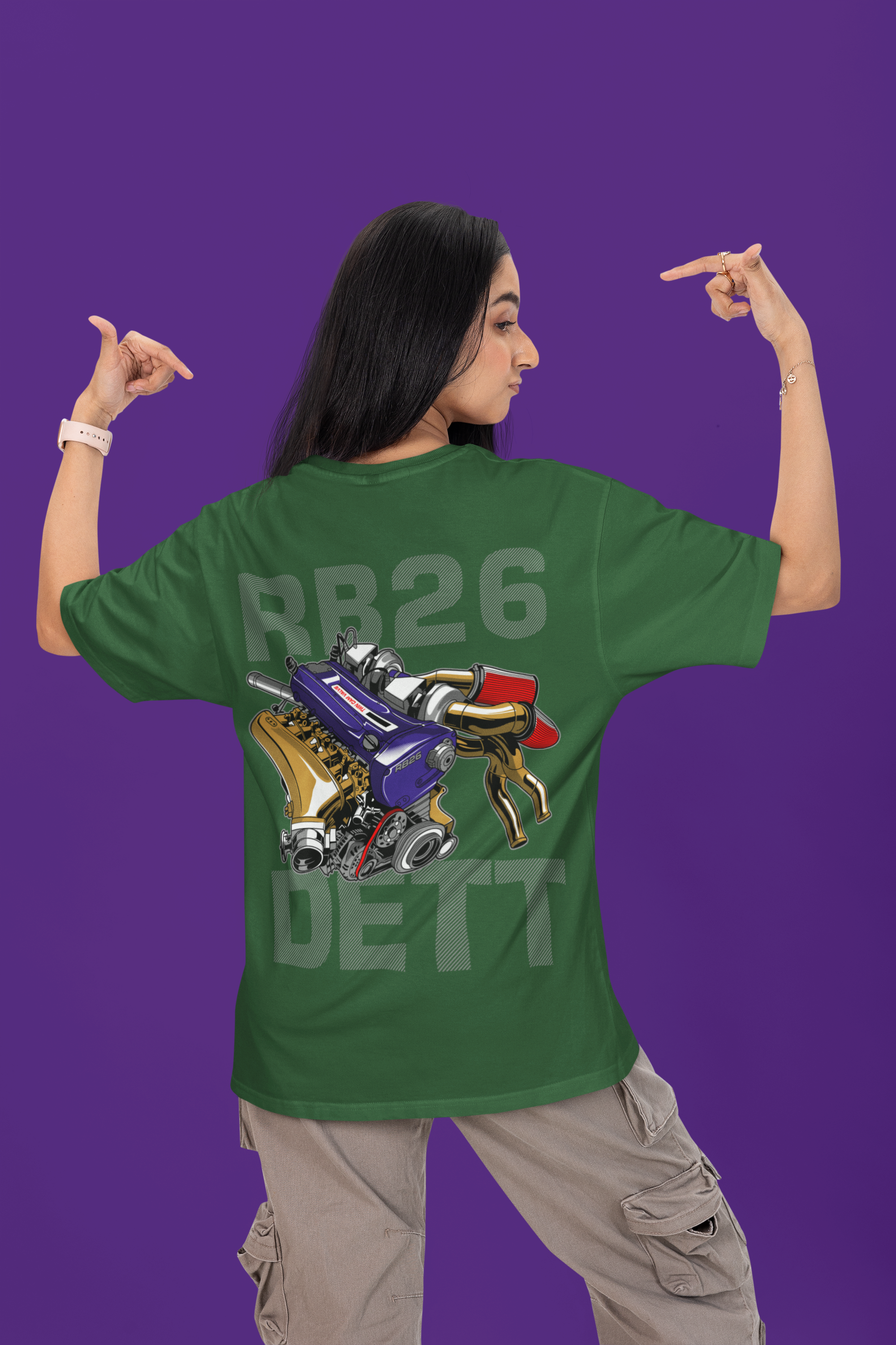 RB26 DETT Oversized T-Shirt – JDM Engine Graphic Back Print | Unisex Heavyweight Streetwear Tee