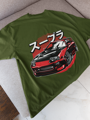 Toyota Supra Oversized T-Shirt – JDM Car Graphic Back Print | Unisex 240 GSM Heavyweight Streetwear Tee