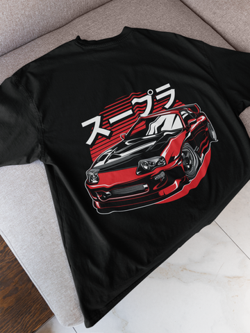 Toyota Supra Oversized T-Shirt – JDM Car Graphic Back Print | Unisex 240 GSM Heavyweight Streetwear Tee