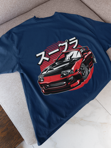 Toyota Supra Oversized T-Shirt – JDM Car Graphic Back Print | Unisex 240 GSM Heavyweight Streetwear Tee