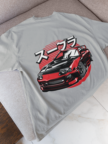 Toyota Supra Oversized T-Shirt – JDM Car Graphic Back Print | Unisex 240 GSM Heavyweight Streetwear Tee