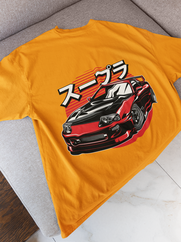Toyota Supra Oversized T-Shirt – JDM Car Graphic Back Print | Unisex 240 GSM Heavyweight Streetwear Tee