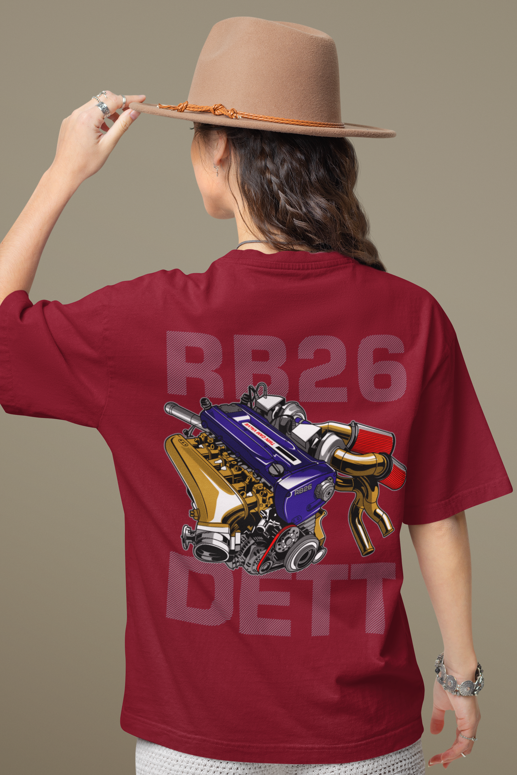 RB26 DETT Oversized T-Shirt – JDM Engine Graphic Back Print | Unisex Heavyweight Streetwear Tee