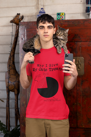 Humorous Cat Pie Chart T-Shirt - Quirky Monochrome Graphic for Cat Lovers | Unisex Crew Tee with Vintage Typewriter Font