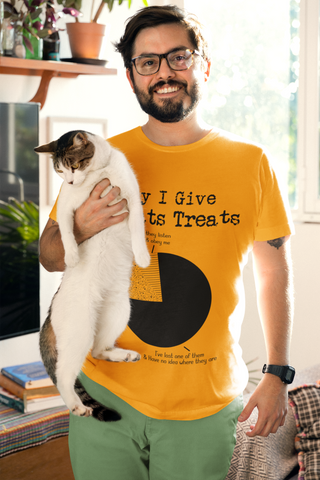 Humorous Cat Pie Chart T-Shirt - Quirky Monochrome Graphic for Cat Lovers | Unisex Crew Tee with Vintage Typewriter Font