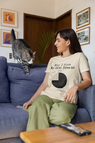 Humorous Cat Pie Chart T-Shirt - Quirky Monochrome Graphic for Cat Lovers | Unisex Crew Tee with Vintage Typewriter Font