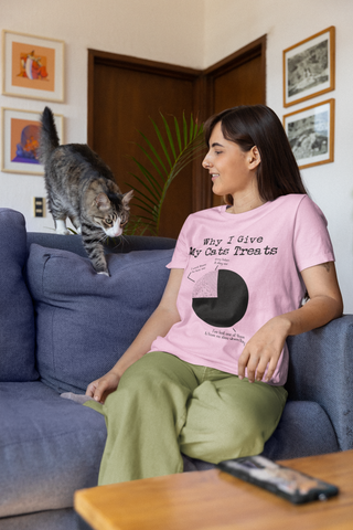 Humorous Cat Pie Chart T-Shirt - Quirky Monochrome Graphic for Cat Lovers | Unisex Crew Tee with Vintage Typewriter Font