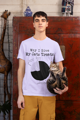 Humorous Cat Pie Chart T-Shirt - Quirky Monochrome Graphic for Cat Lovers | Unisex Crew Tee with Vintage Typewriter Font