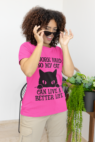 Unisex Classic Crew T-Shirt - Humorous Cat Lover Design | Bold Black Text & Whimsical Silhouette on Gray | Playful Pet-Themed Apparel