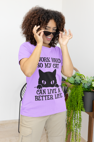 Unisex Classic Crew T-Shirt - Humorous Cat Lover Design | Bold Black Text & Whimsical Silhouette on Gray | Playful Pet-Themed Apparel