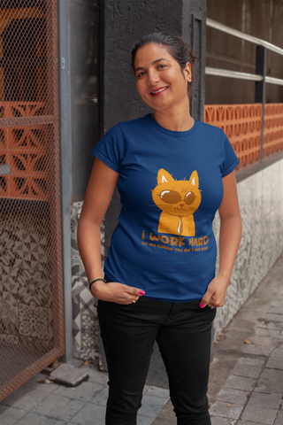 Funny Cat T-Shirt – I Work Hard So My Human Can Have a Nice Place – Women’s Tee