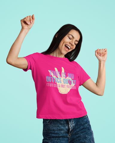 Women’s Black Cotton T-Shirt – “This Is My Office Outfit (Totally Not Pajamas)” Funny Graphic Tee