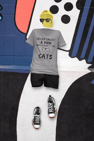 Unisex Classic Crew T-Shirt - 'CATS' Humor Graphic with Minimalist Cat Face Design
