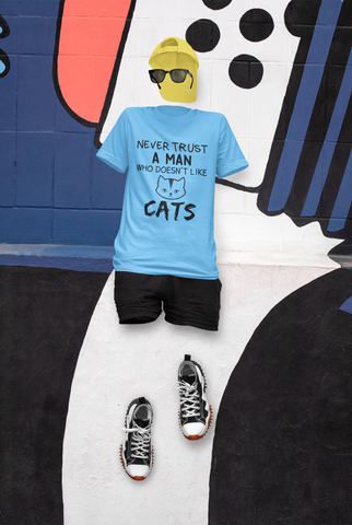 Unisex Classic Crew T-Shirt - 'CATS' Humor Graphic with Minimalist Cat Face Design