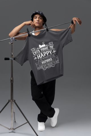 Unisex Classic Crew T-Shirt - 'Cat Lovers Unite' Humorous Text Design with Vintage Flair | Bold Monochrome Cat Silhouette & Whimsical Typography