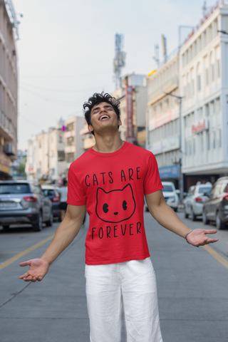 Minimalist Cat Lover's T-Shirt - 'Cats Are Forever' Cartoon Face Design