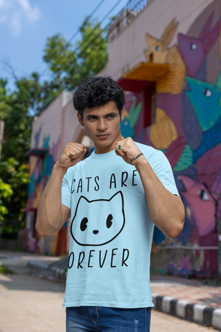 Minimalist Cat Lover's T-Shirt - 'Cats Are Forever' Cartoon Face Design